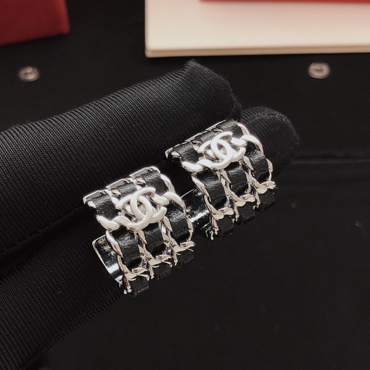 Chanel Silver-Tone Leather Earrings - album image 2