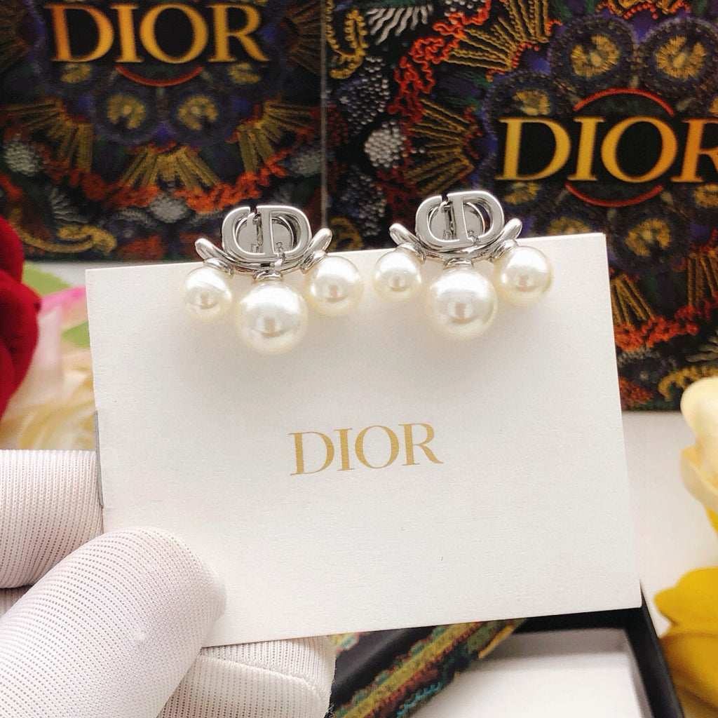 Dior Silver-Tone CD Twin Pearl-Look Earrings - product image 2