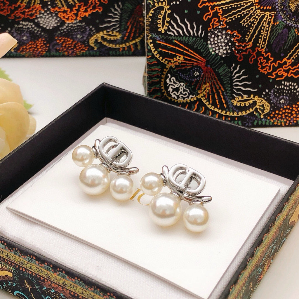 Dior Silver-Tone CD Twin Pearl-Look Earrings - product image 3