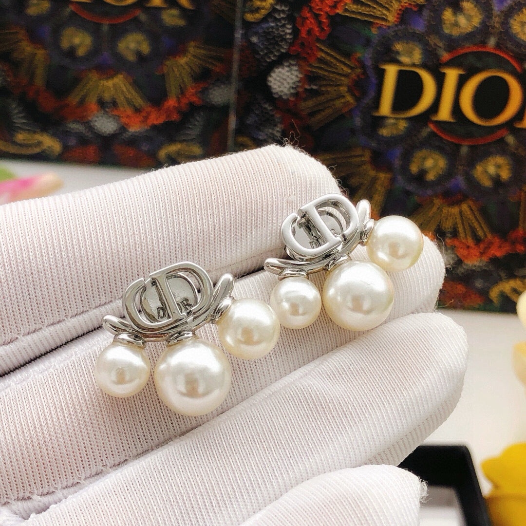 Dior Silver-Tone CD Twin Pearl-Look Earrings - product image 8