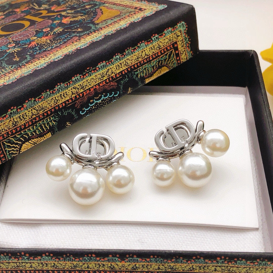 Dior Silver-Tone CD Twin Pearl-Look Earrings - product image 6