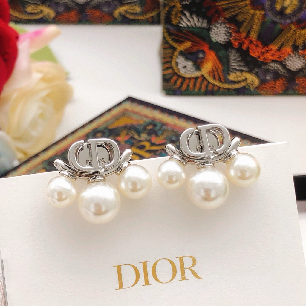 Dior Silver-Tone CD Twin Pearl-Look Earrings - product image 1