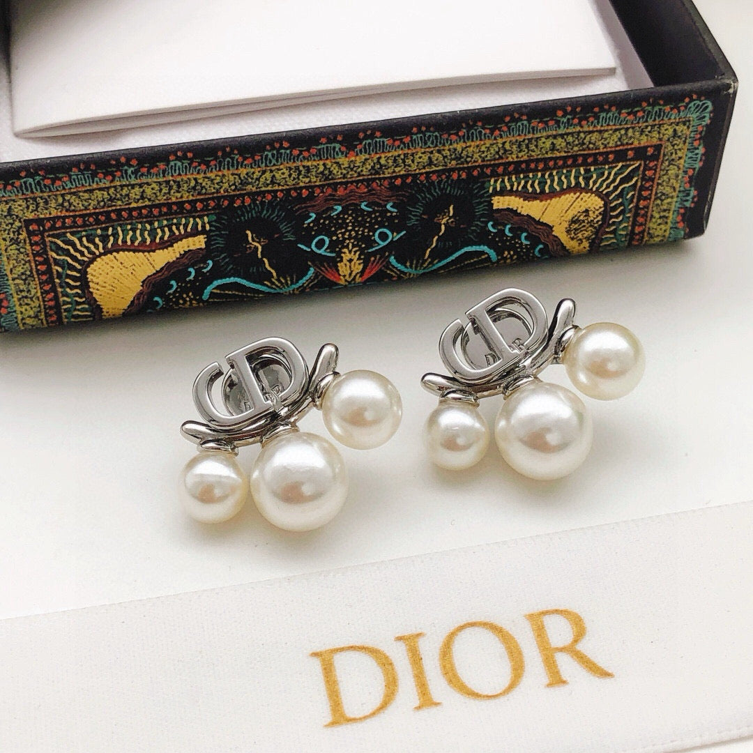 Dior Silver-Tone CD Twin Pearl-Look Earrings - product image 5