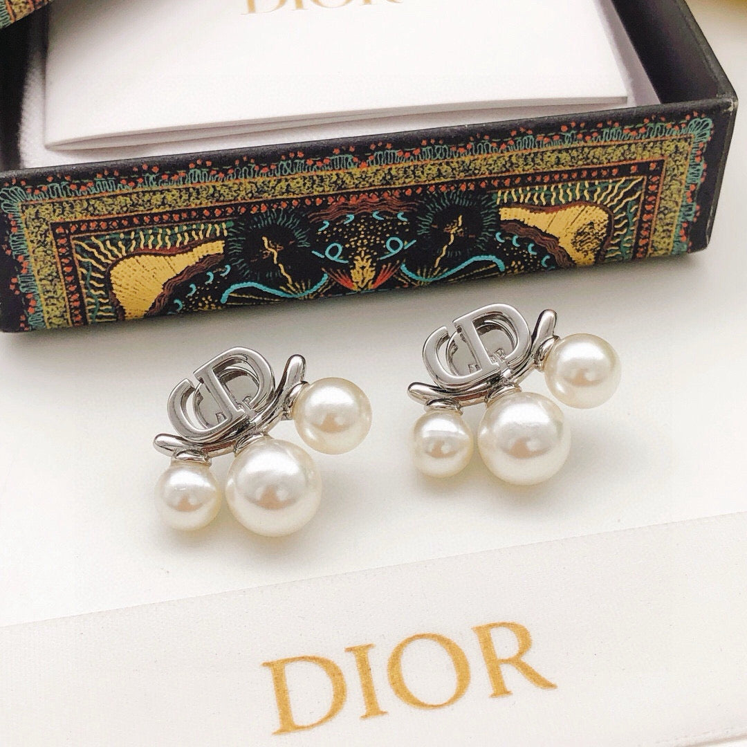 Dior Silver-Tone CD Twin Pearl-Look Earrings - product image 7