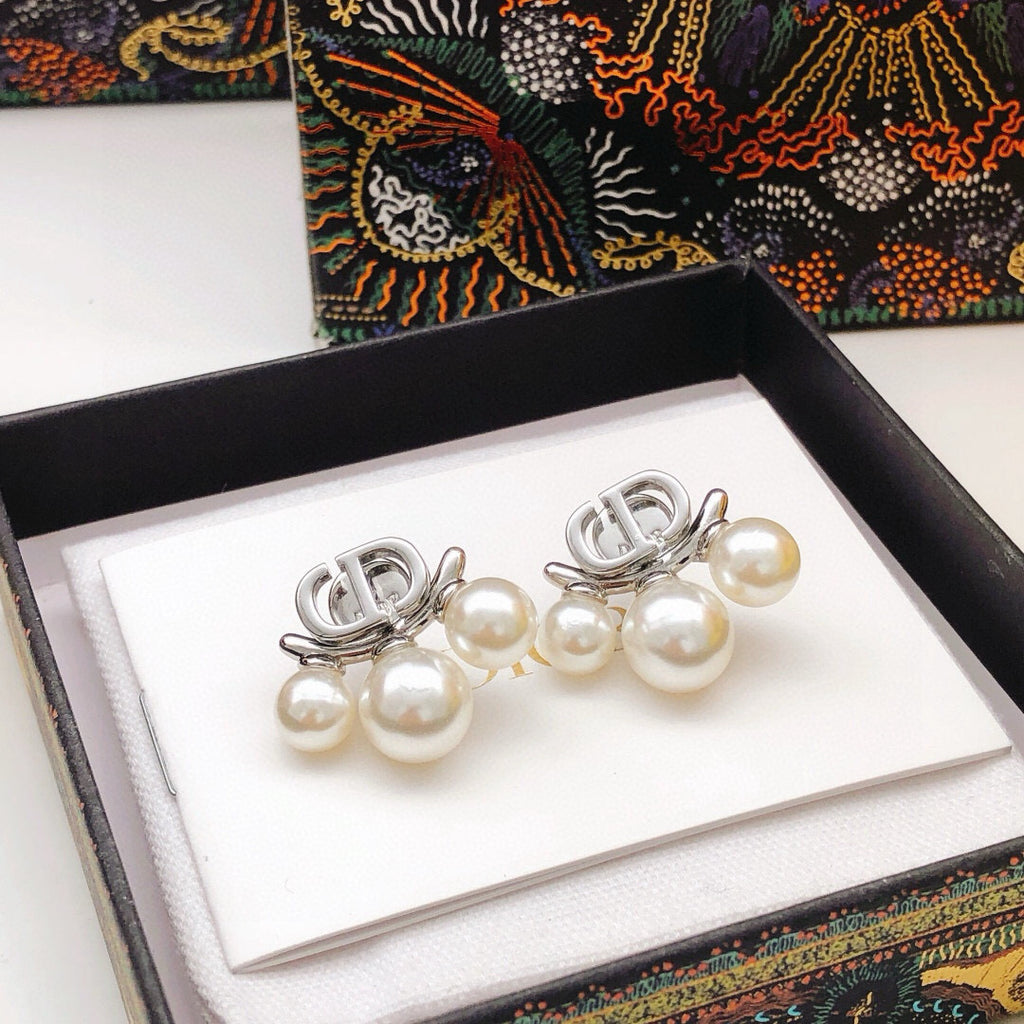 Dior Silver-Tone CD Twin Pearl-Look Earrings - product image 4