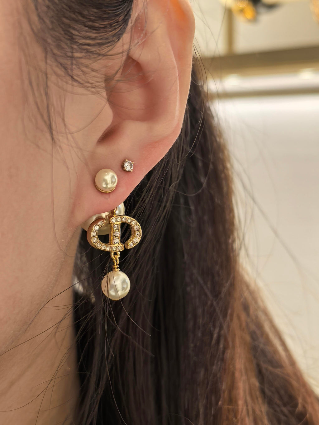 Dior Crystal CD Long Pearl-Look Earrings - product image 2