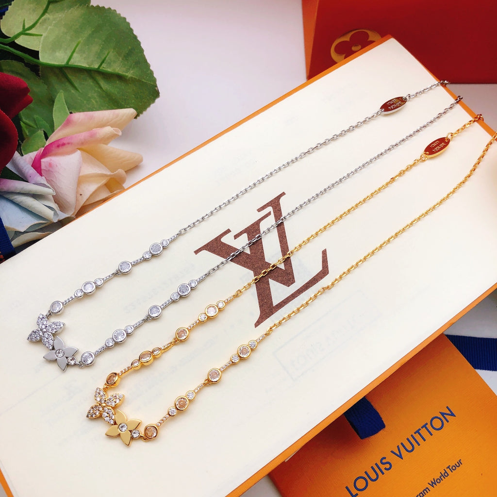 Louis Vuitton Gold-Tone Flower Crystal Accent Polished Necklace - album image 5