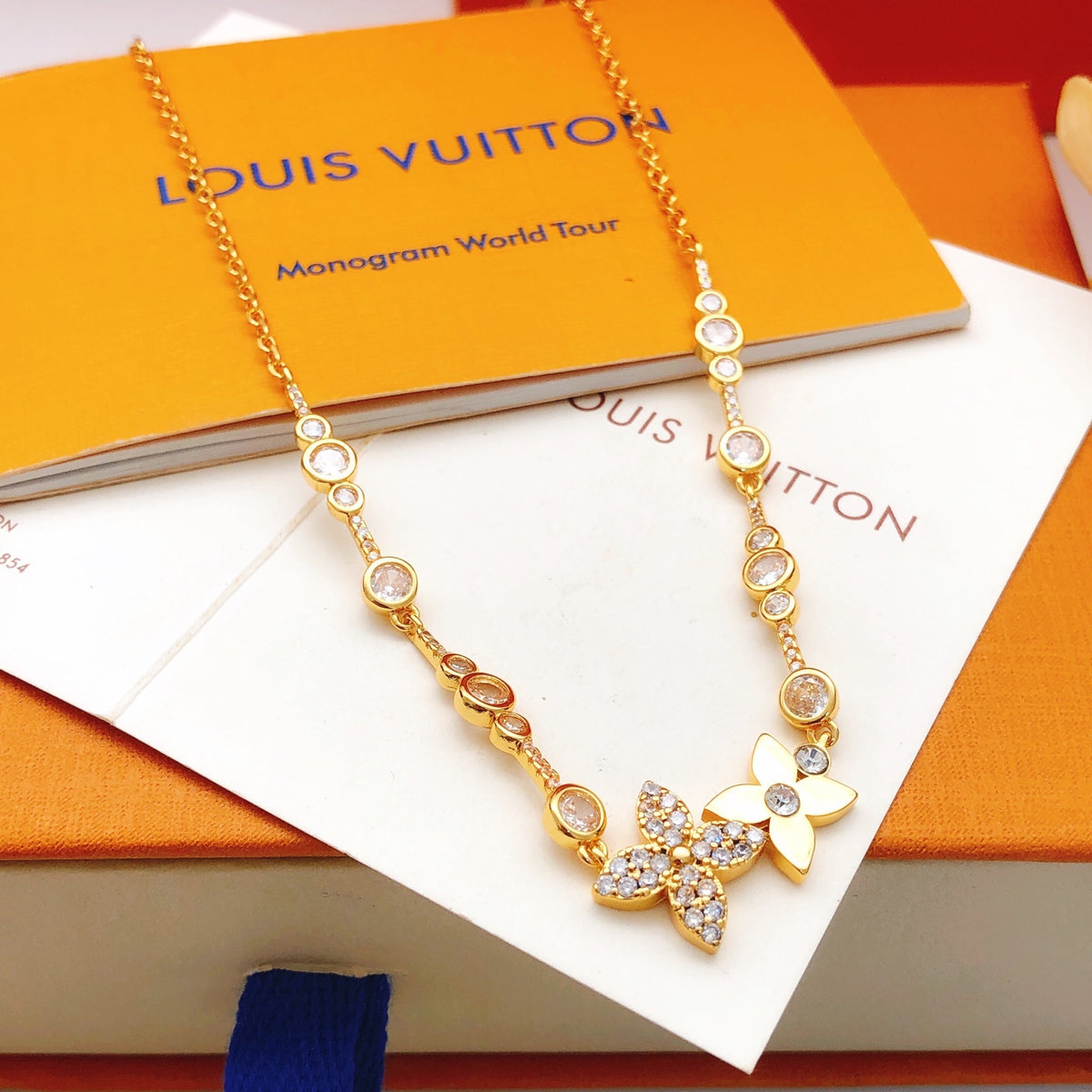 Louis Vuitton Gold-Tone Flower Crystal Accent Polished Necklace - album image 2