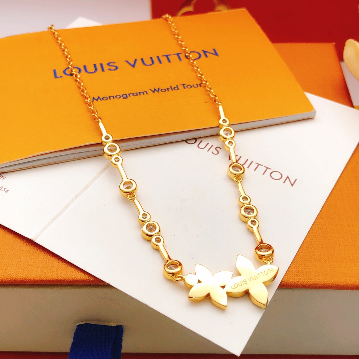 Louis Vuitton Gold-Tone Flower Crystal Accent Polished Necklace - album image 3