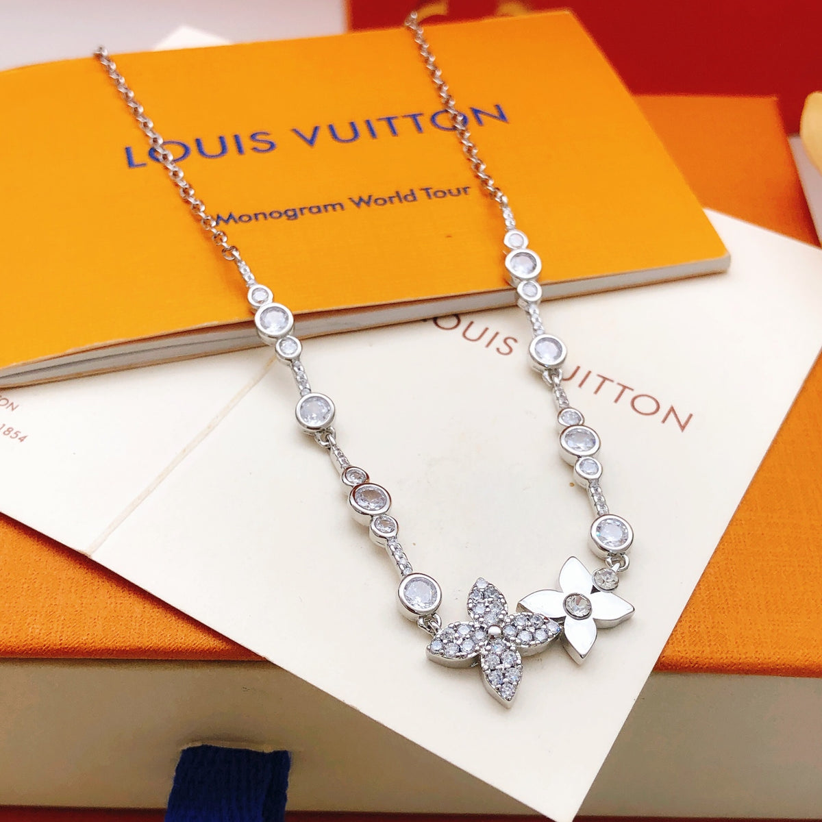 Louis Vuitton Silver-Tone Flower Crystal Accent Polished Necklace - album image 2