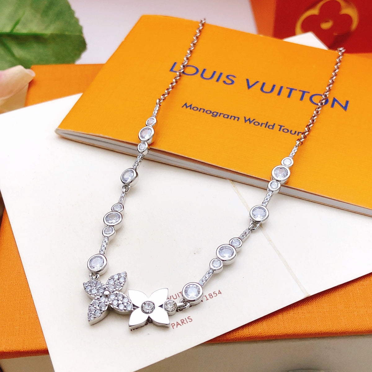 Louis Vuitton Silver-Tone Flower Crystal Accent Polished Necklace - album image 1