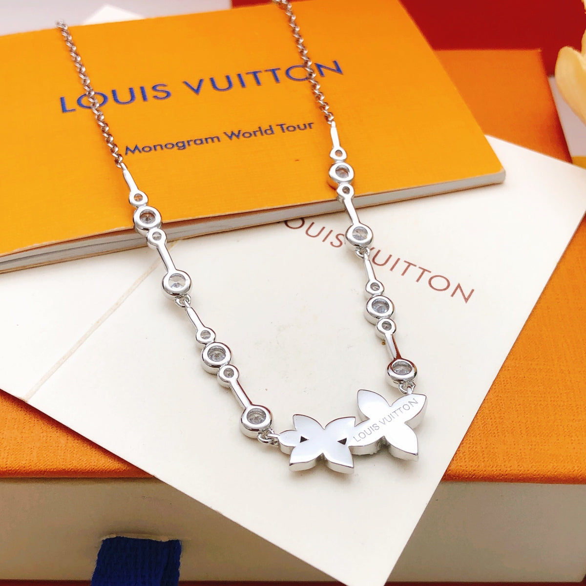 Louis Vuitton Silver-Tone Flower Crystal Accent Polished Necklace - album image 3