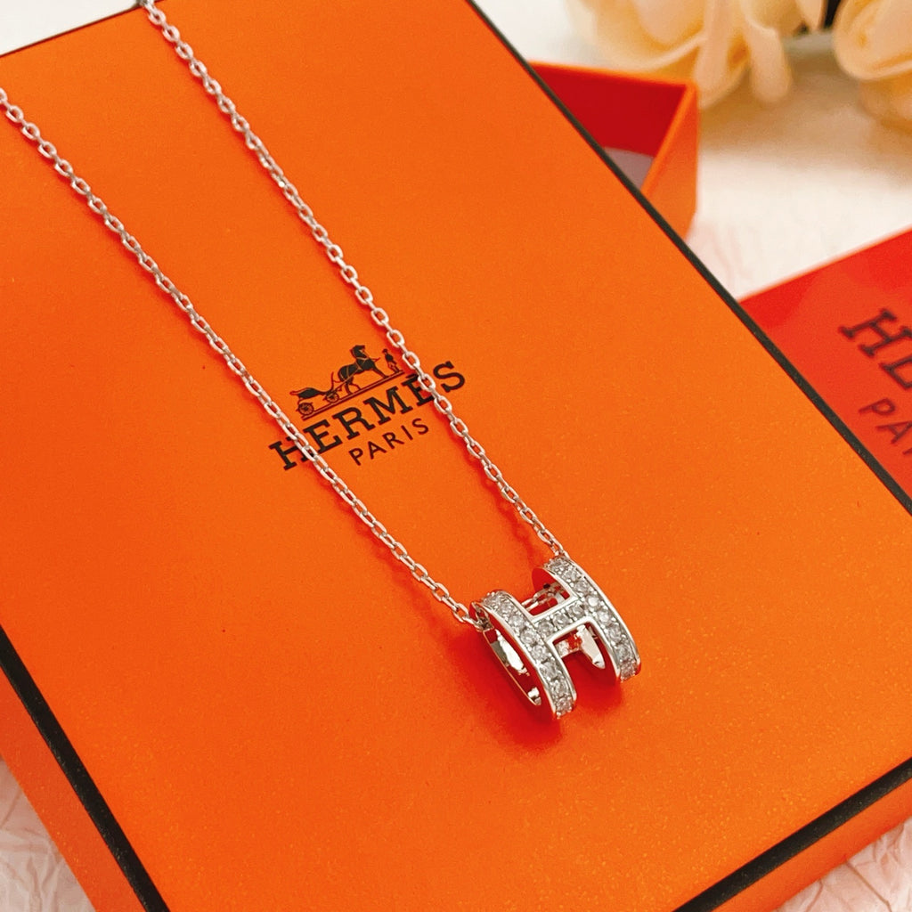 Hermès Silver-Tone H Pendant Necklace - album image 2