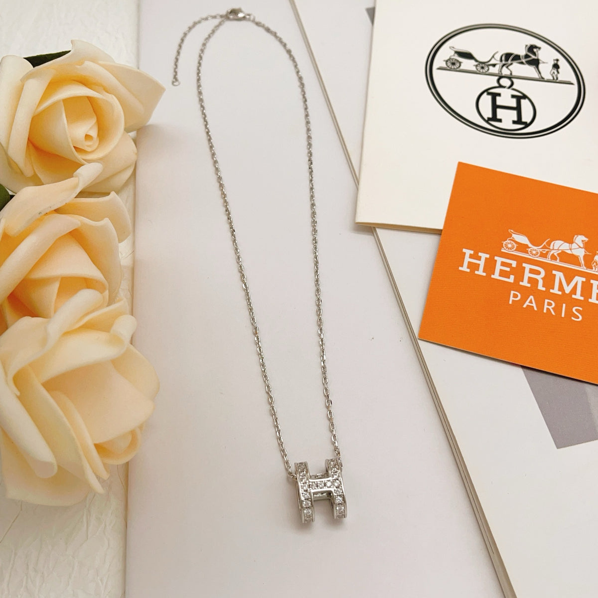 Hermès Silver-Tone H Pendant Necklace - album image 4