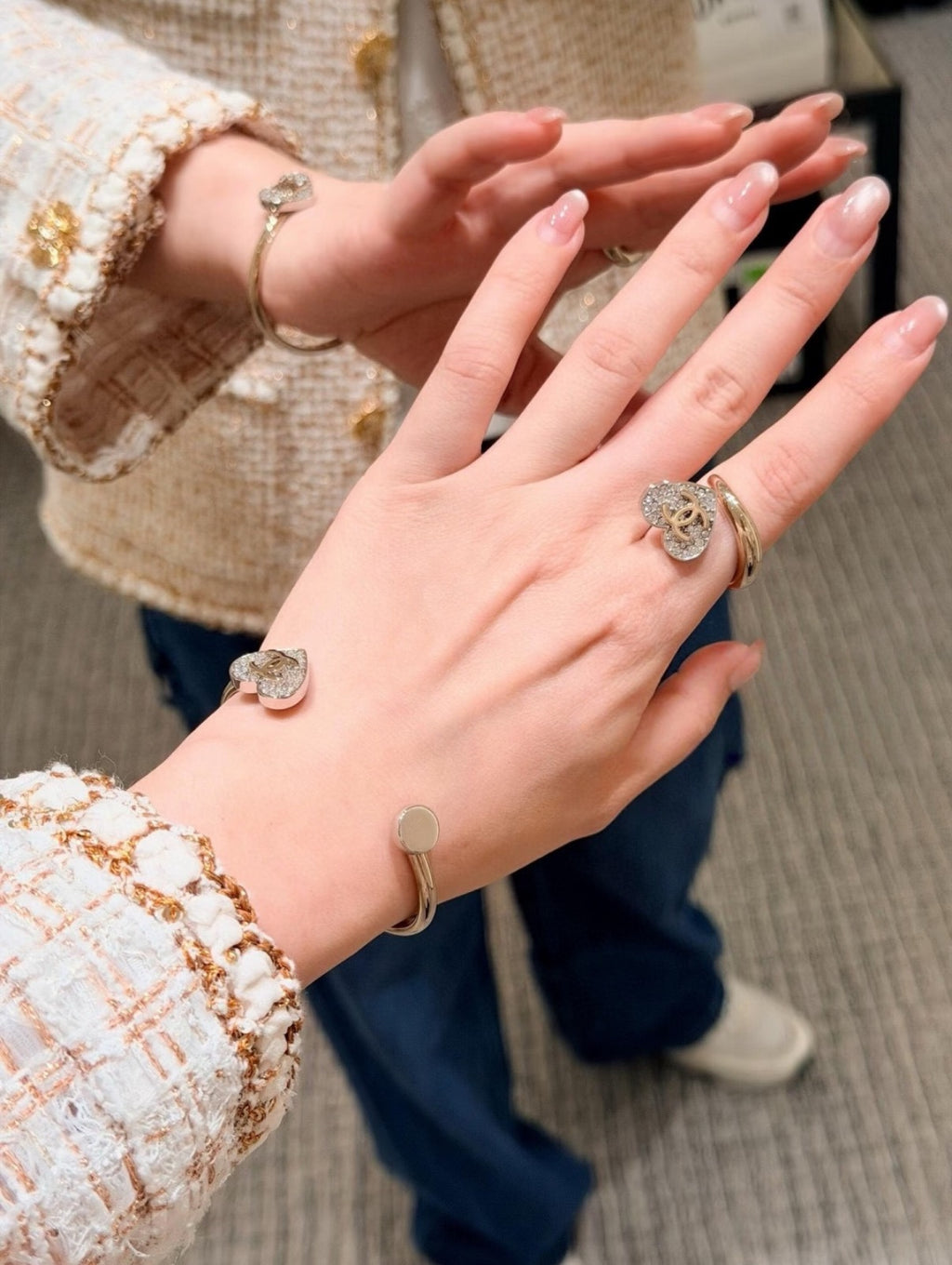 Chanel Interlocking C Two-Tone Heart Open Crystal Accent Ring - album image 8