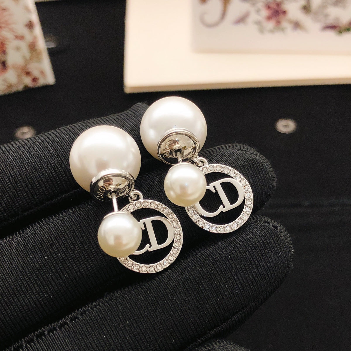Dior Silver-Tone Round CD Pearl-Look Earrings - product image 4