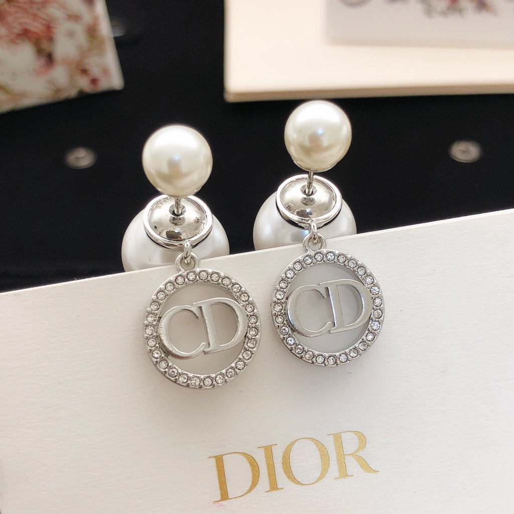 Dior Silver-Tone Round CD Pearl-Look Earrings - product image 1