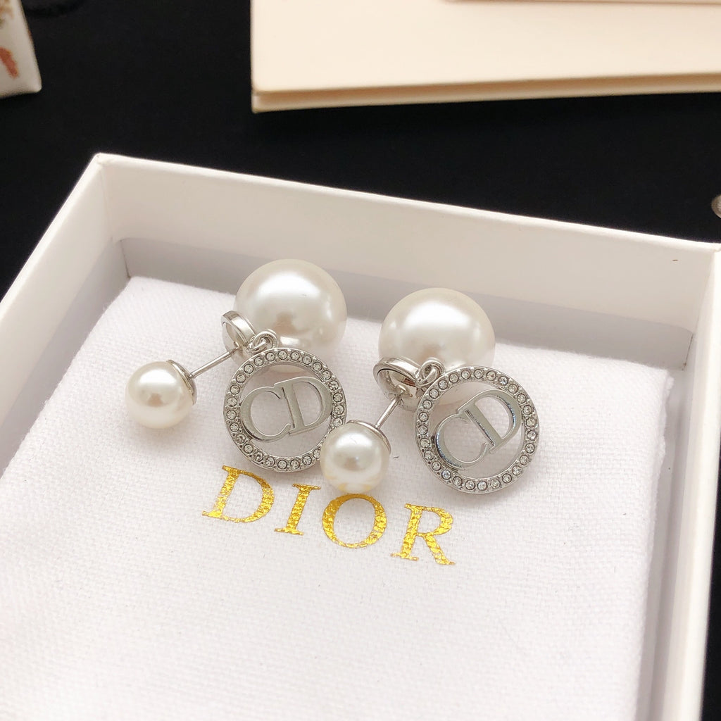 Dior Silver-Tone Round CD Pearl-Look Earrings - product image 3
