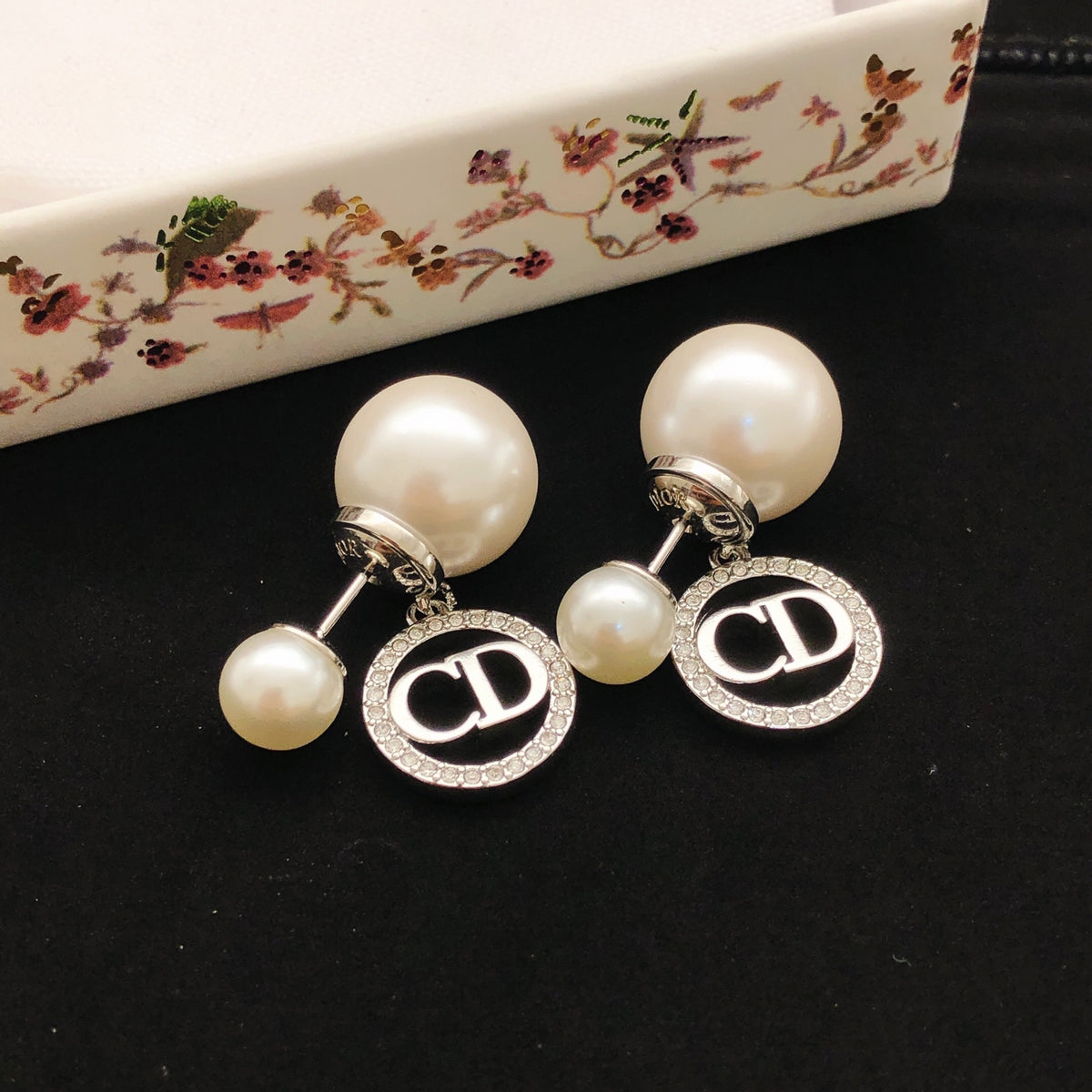 Dior Silver-Tone Round CD Pearl-Look Earrings - product image 2