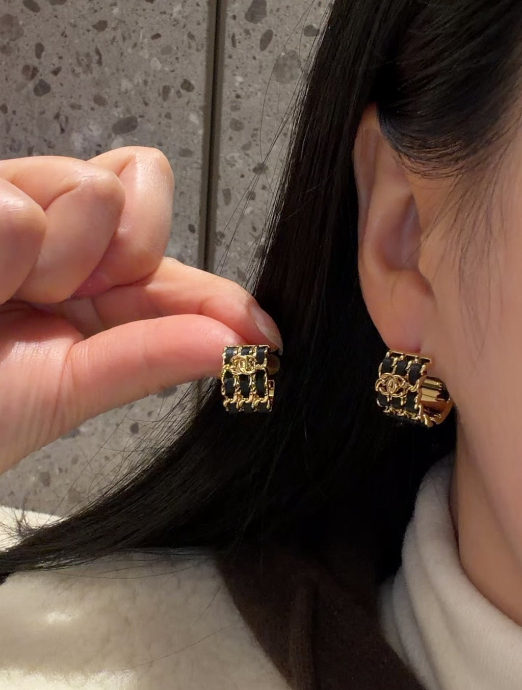 Chanel Interlocking C Leather Stud Earrings - album image 9