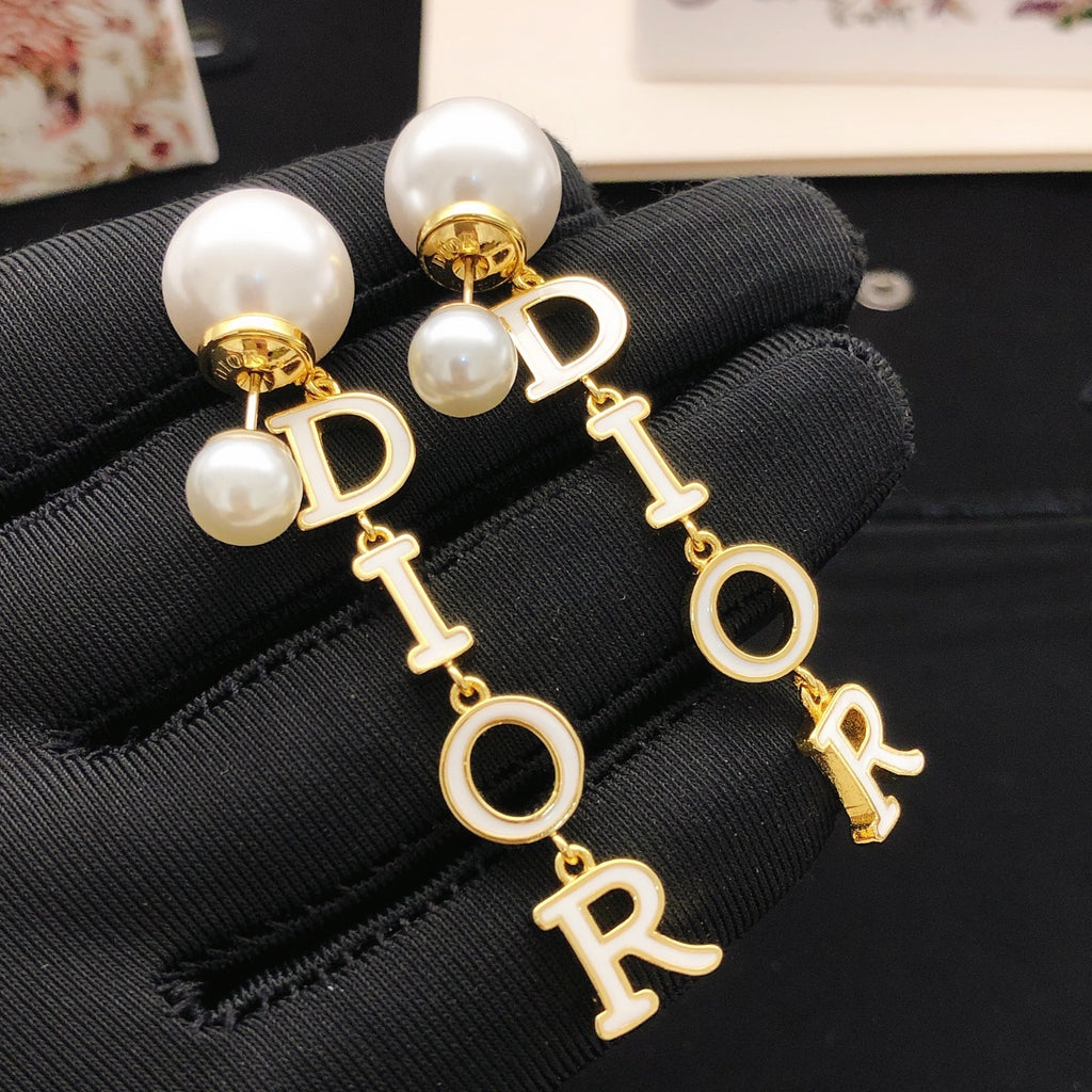 Dior Pearl-Look Vertical Letter Earrings - product image 2
