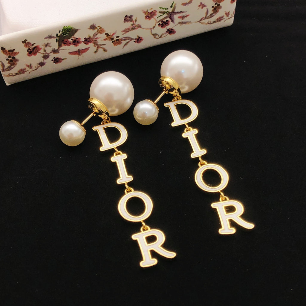 Dior Pearl-Look Vertical Letter Earrings - product image 3