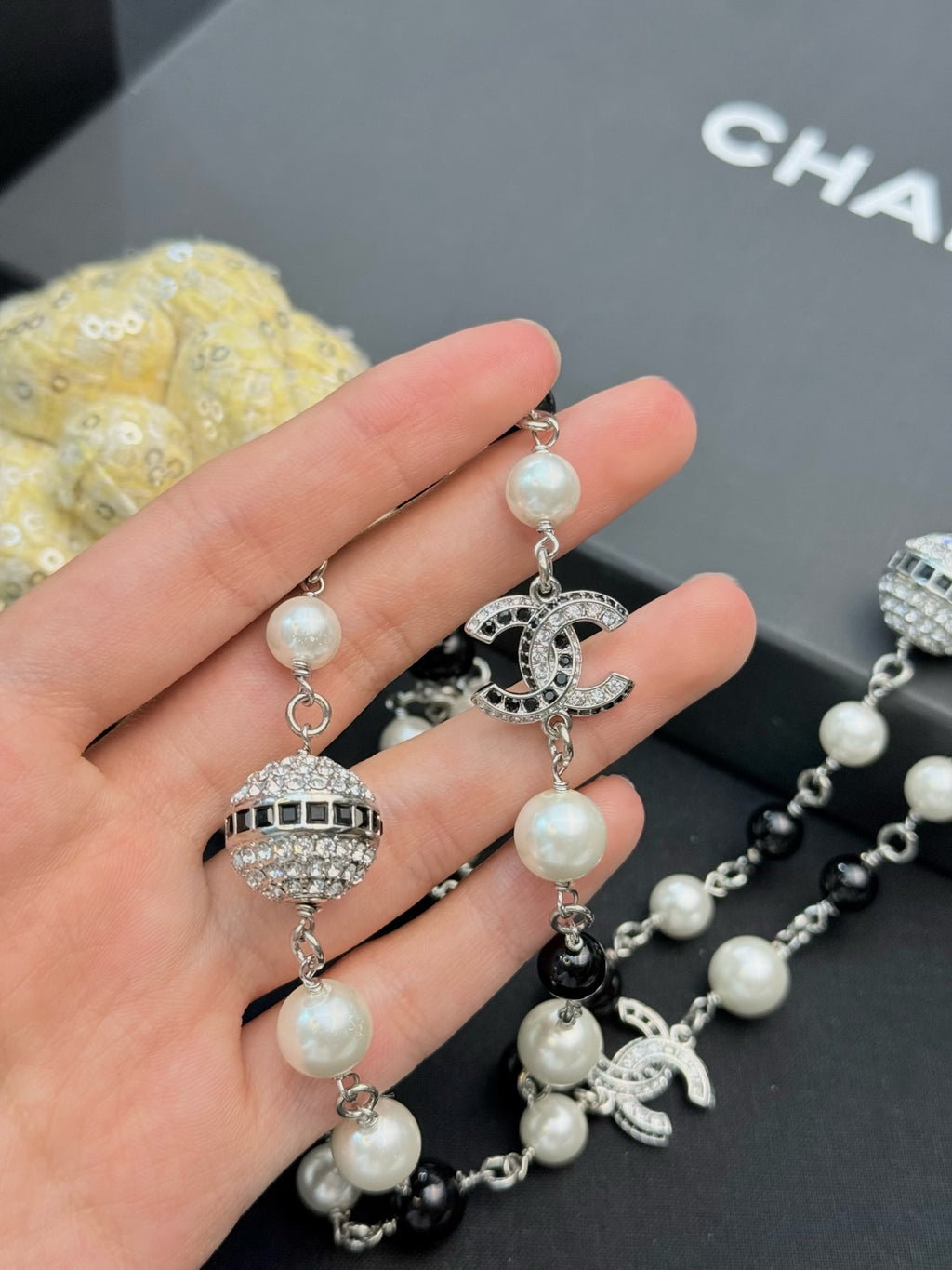 Chanel Interlocking C Black Pearl Chain Necklace - album image 3