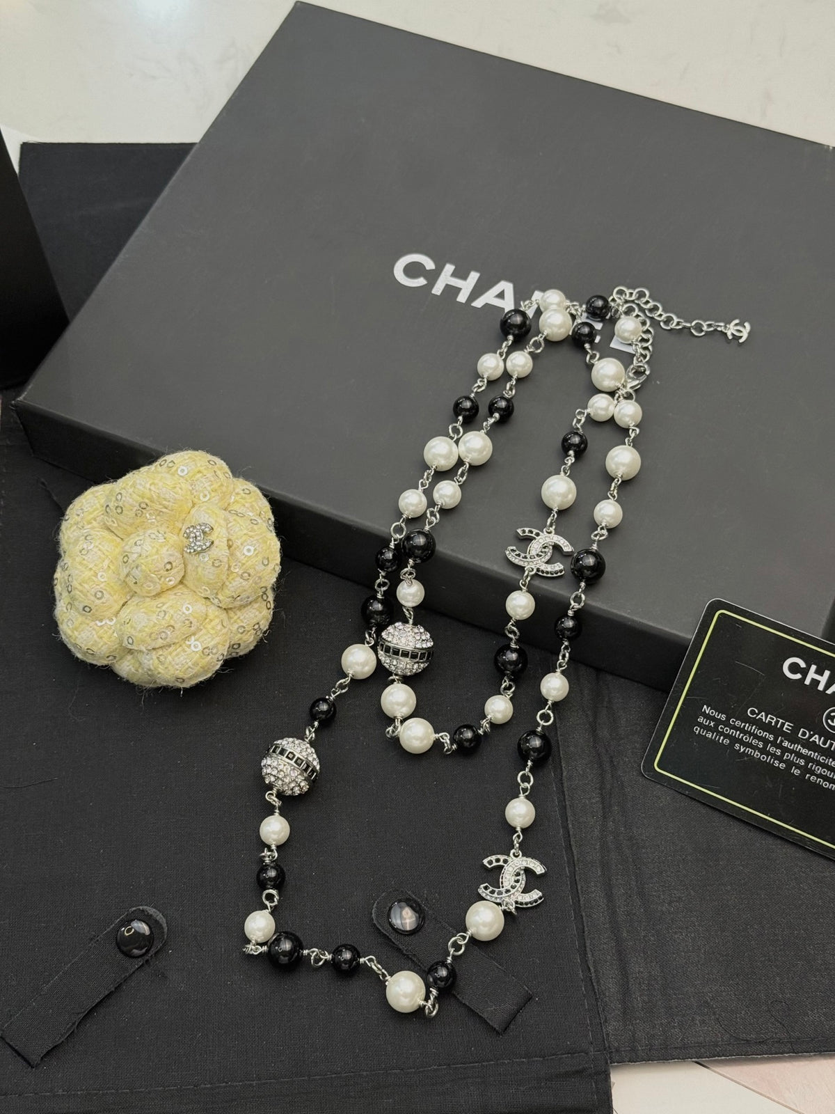Chanel Interlocking C Black Pearl Chain Necklace - album image 4