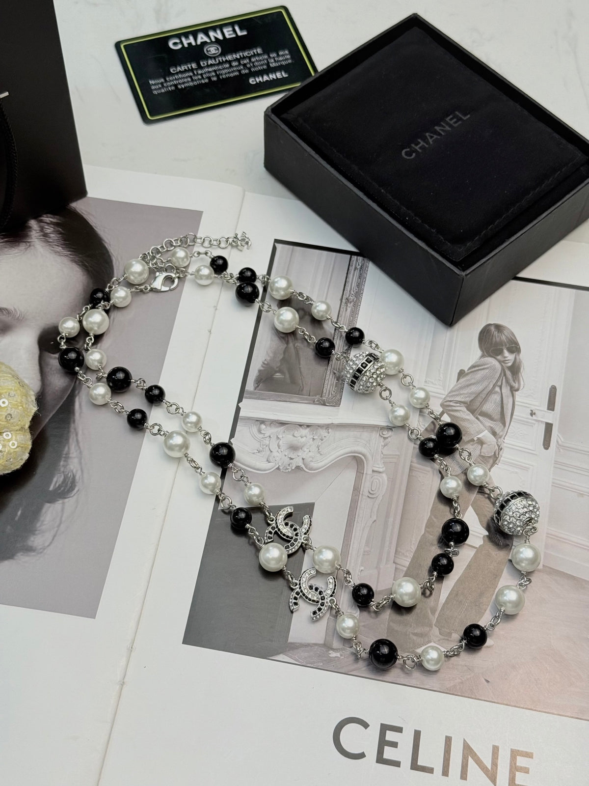 Chanel Interlocking C Black Pearl Chain Necklace - album image 8