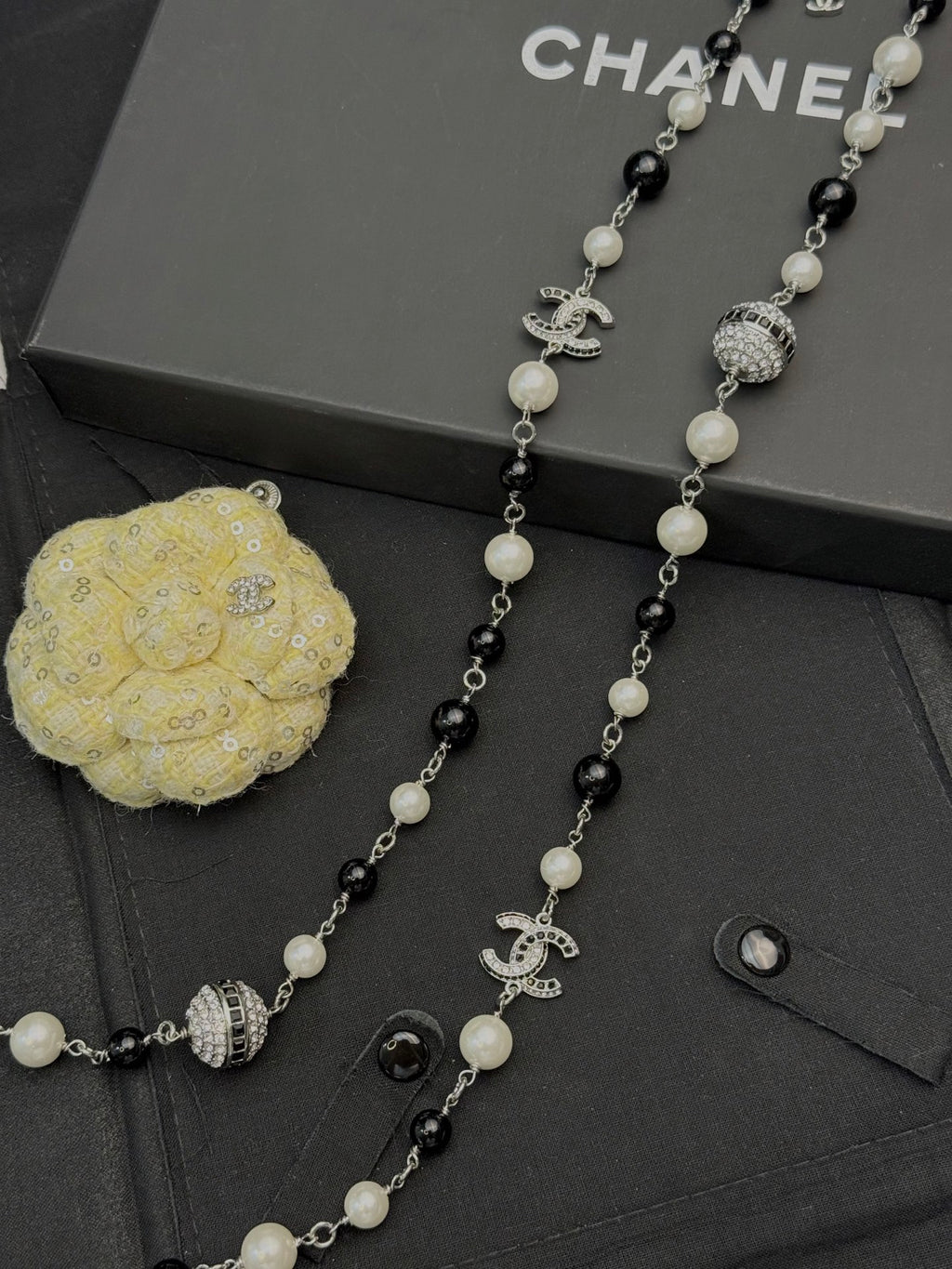 Chanel Interlocking C Black Pearl Chain Necklace - album image 1
