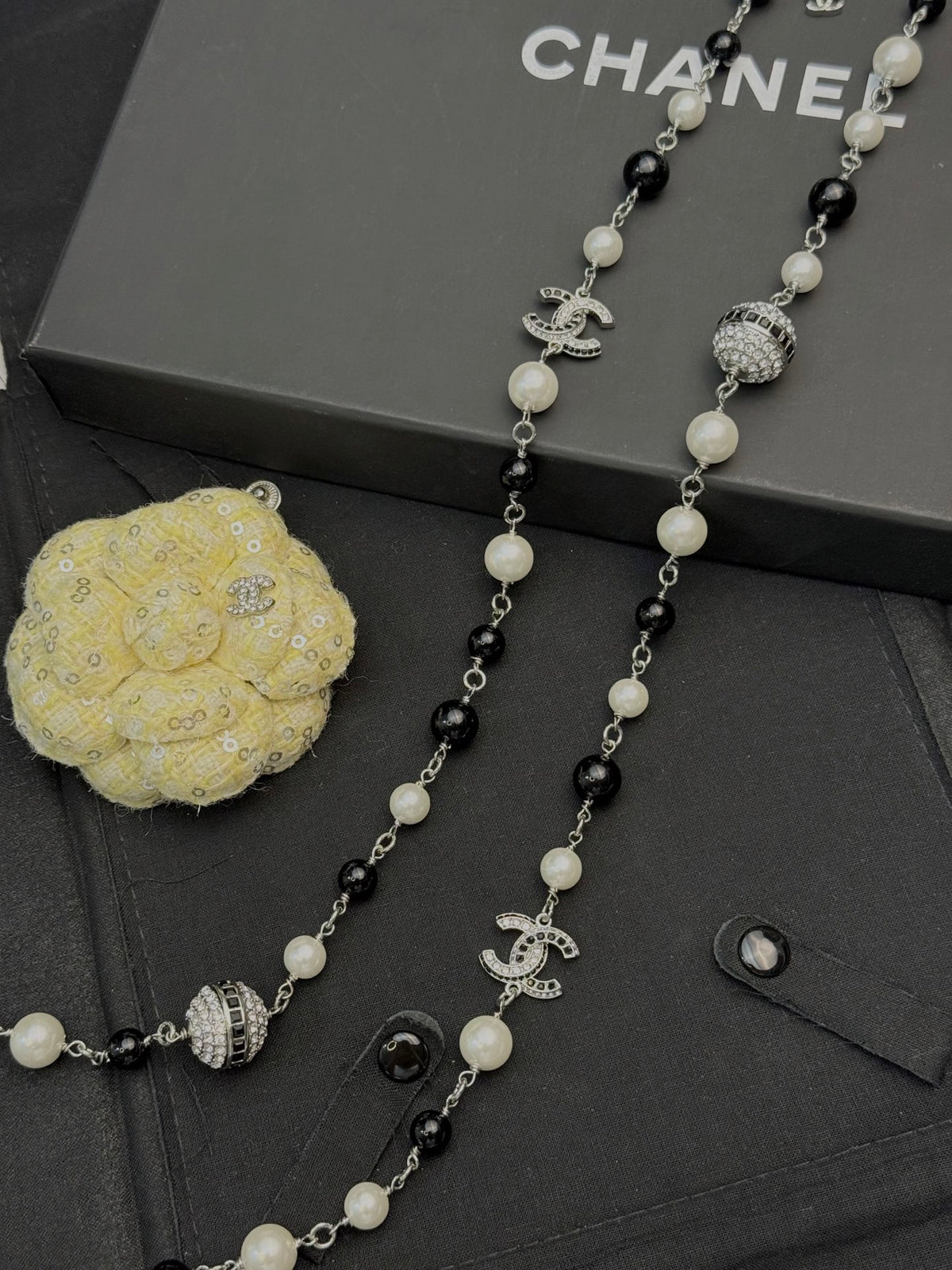 Chanel Interlocking C Black Pearl Chain Necklace - album image 1