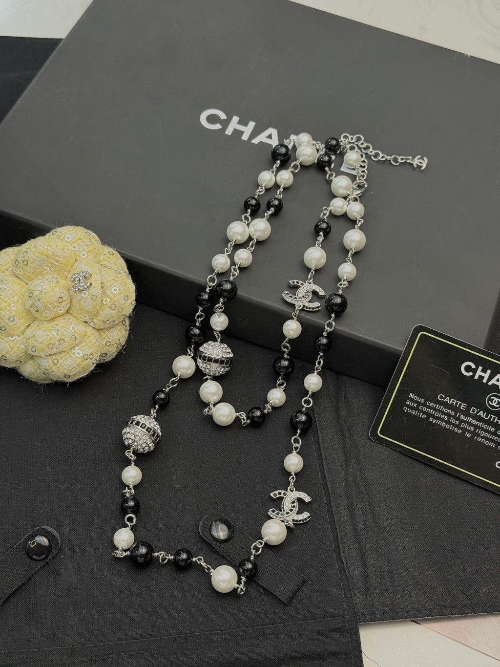 Chanel Interlocking C Black Pearl Chain Necklace - album image 7