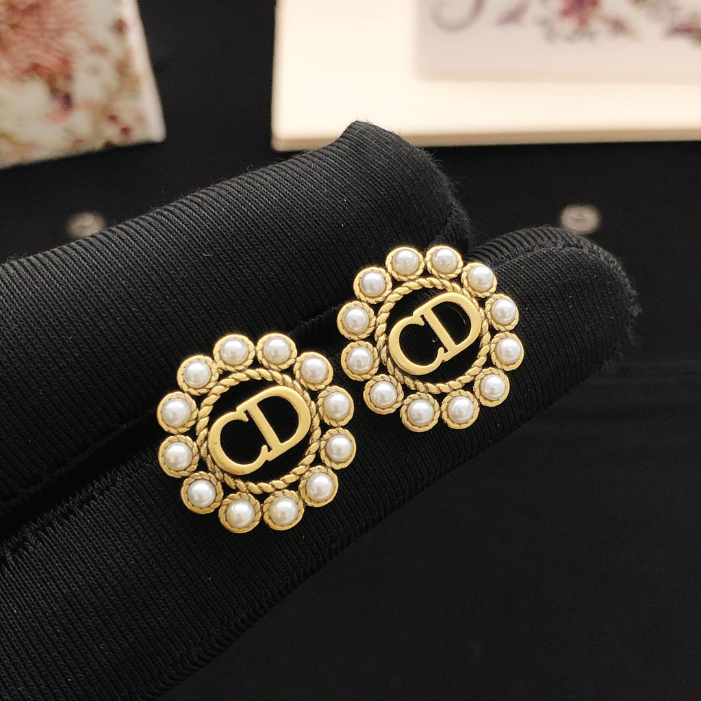 Dior Gold-Tone Pearl-Look Halo Stud Earrings - product image 1
