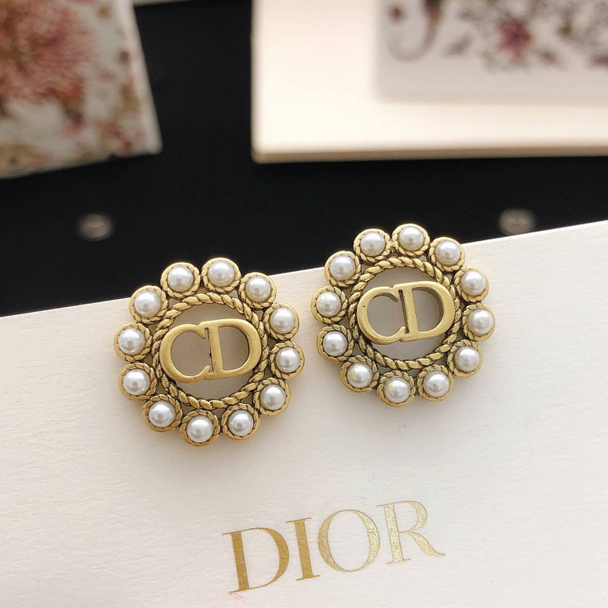 Dior Gold-Tone Pearl-Look Halo Stud Earrings - product image 2