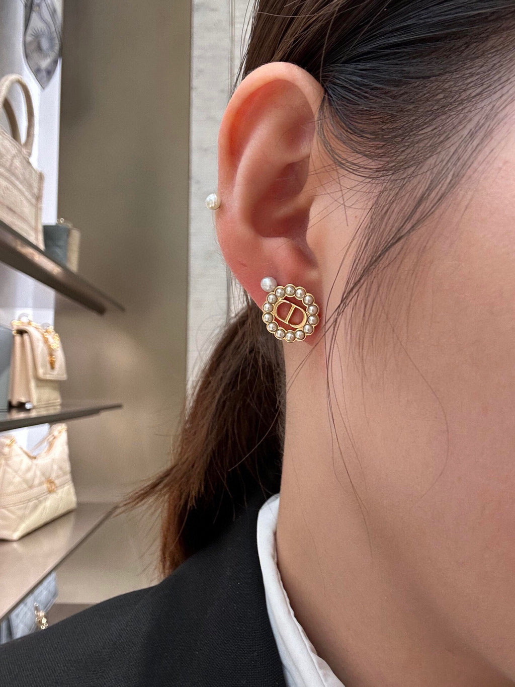 Dior Gold-Tone Pearl-Look Halo Stud Earrings - product image 6