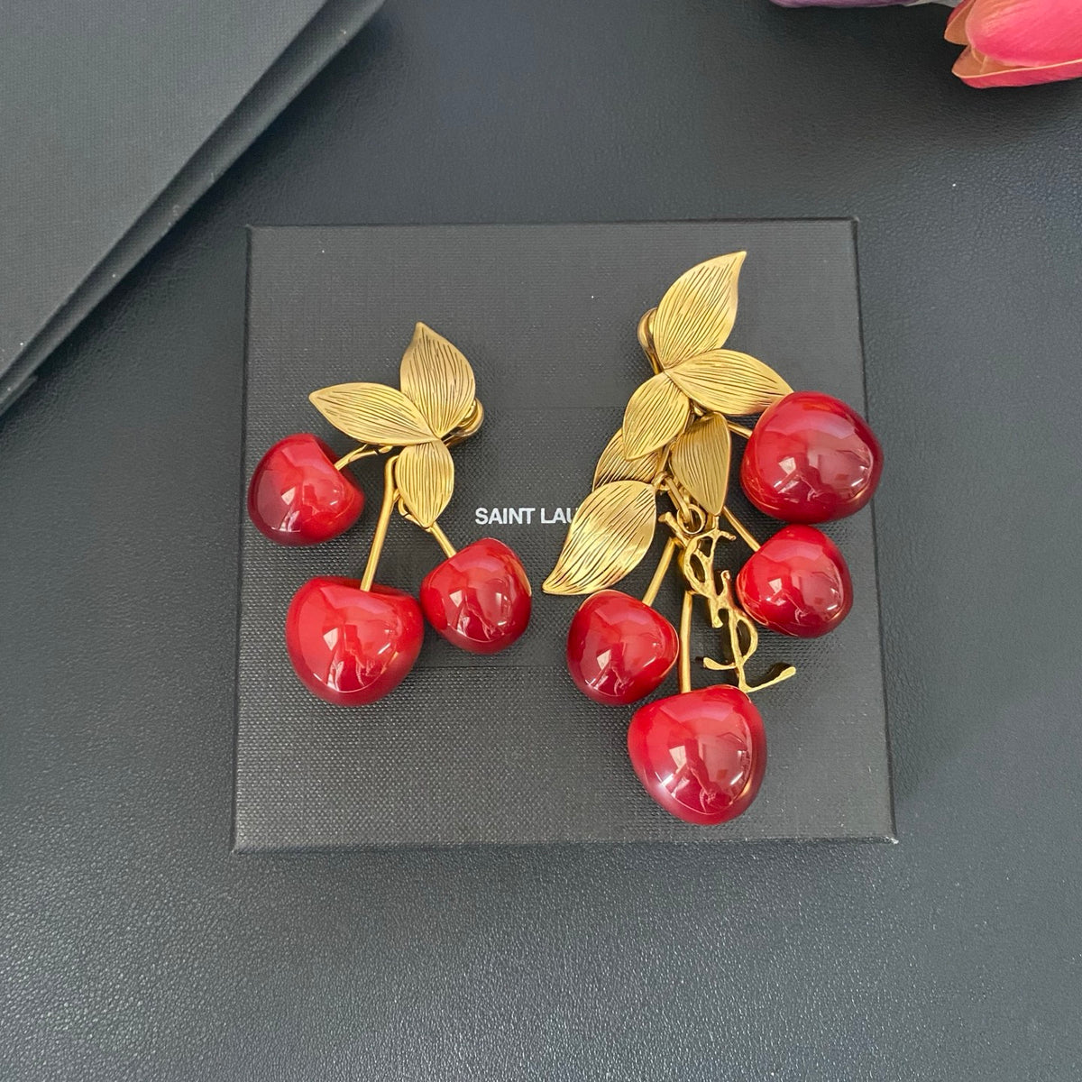 Saint Laurent Red Cherry Drop Earrings - album image 3