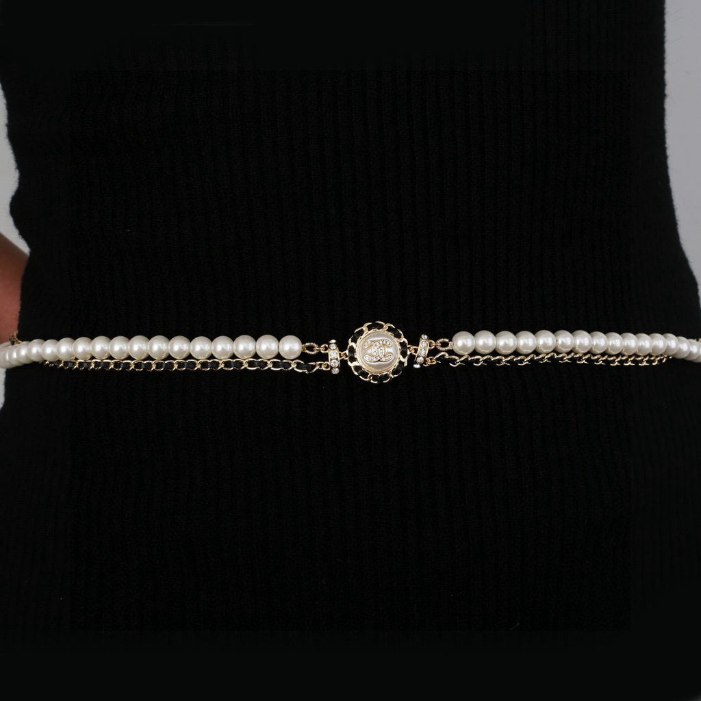 Chanel Pearl Chain Belt with Floral Center - album image 1