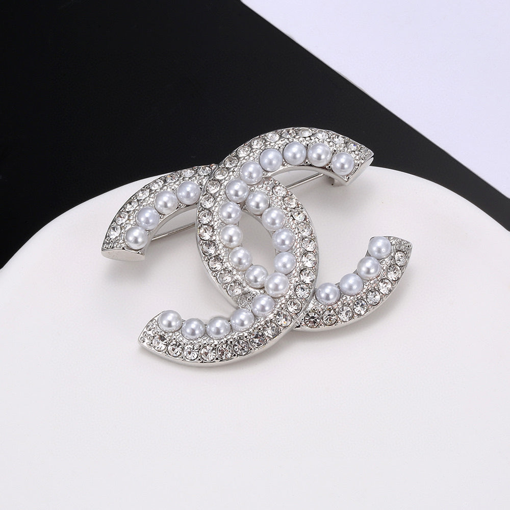 Chanel Silver-Tone Crystal CC Brooch - album image 1