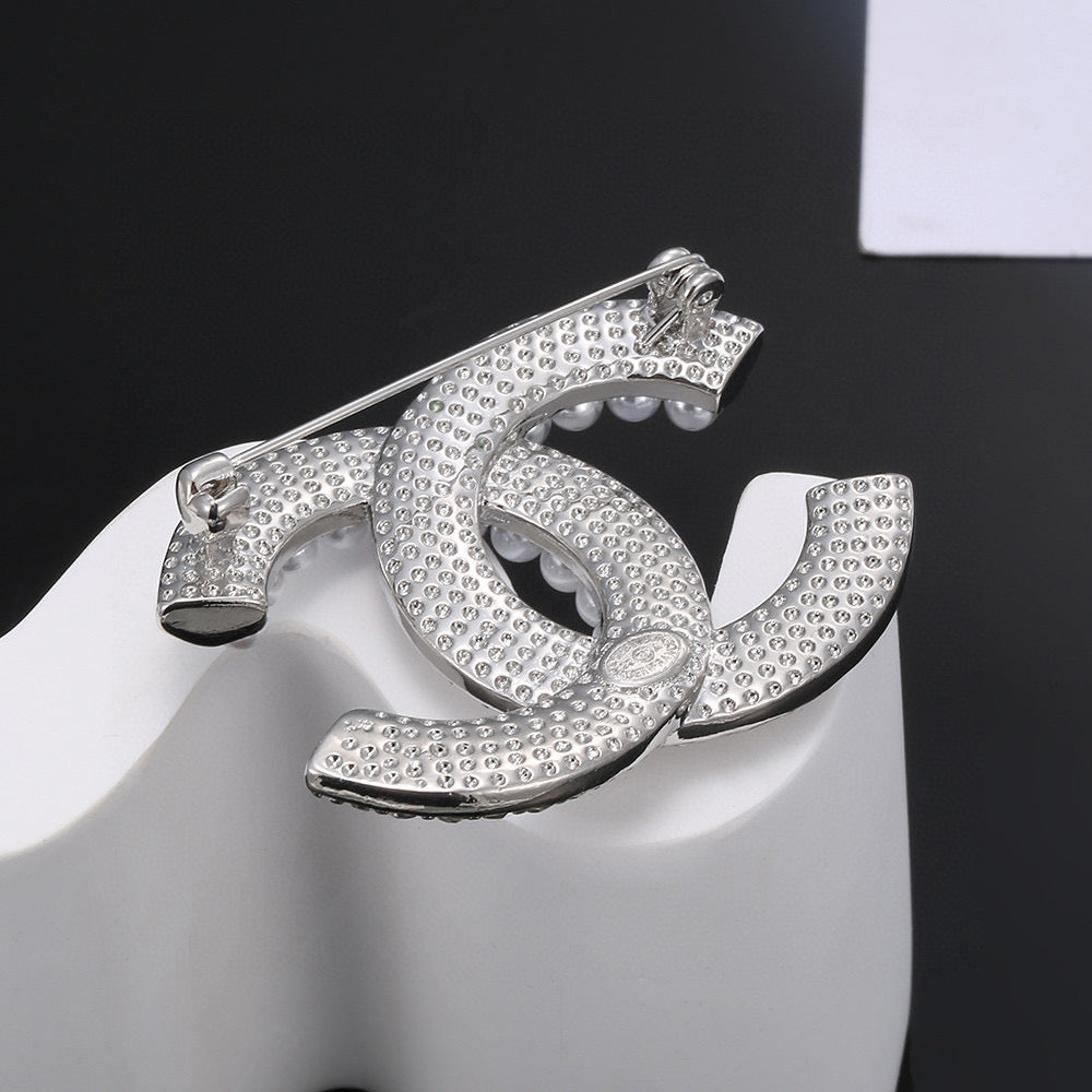 Chanel Silver-Tone Crystal CC Brooch - album image 3