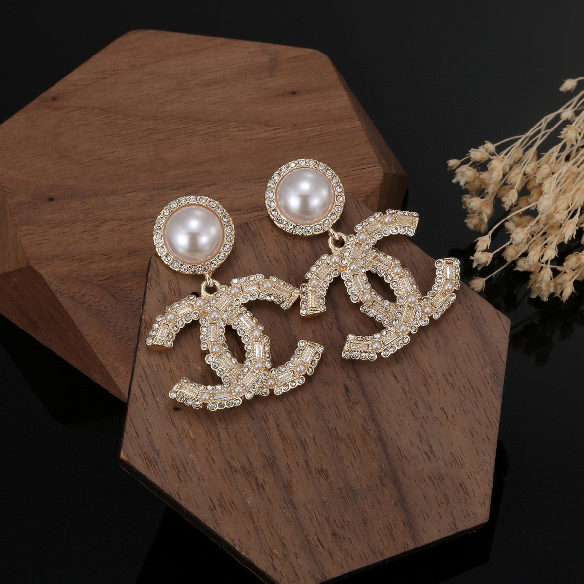 Chanel Interlocking C Gold-Tone Pearl Crystal Accent Earrings - album image 3
