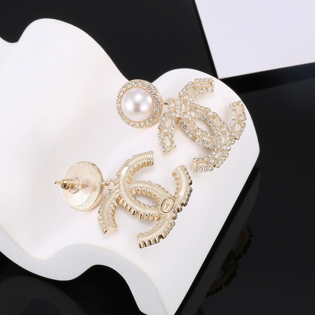 Chanel Interlocking C Gold-Tone Pearl Crystal Accent Earrings - album image 5