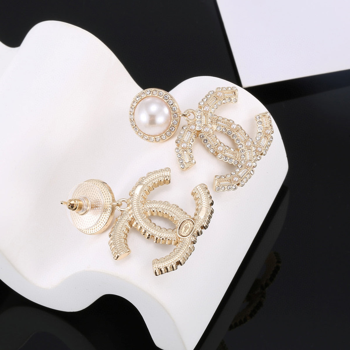 Chanel Interlocking C Gold-Tone Pearl Crystal Accent Earrings - album image 5