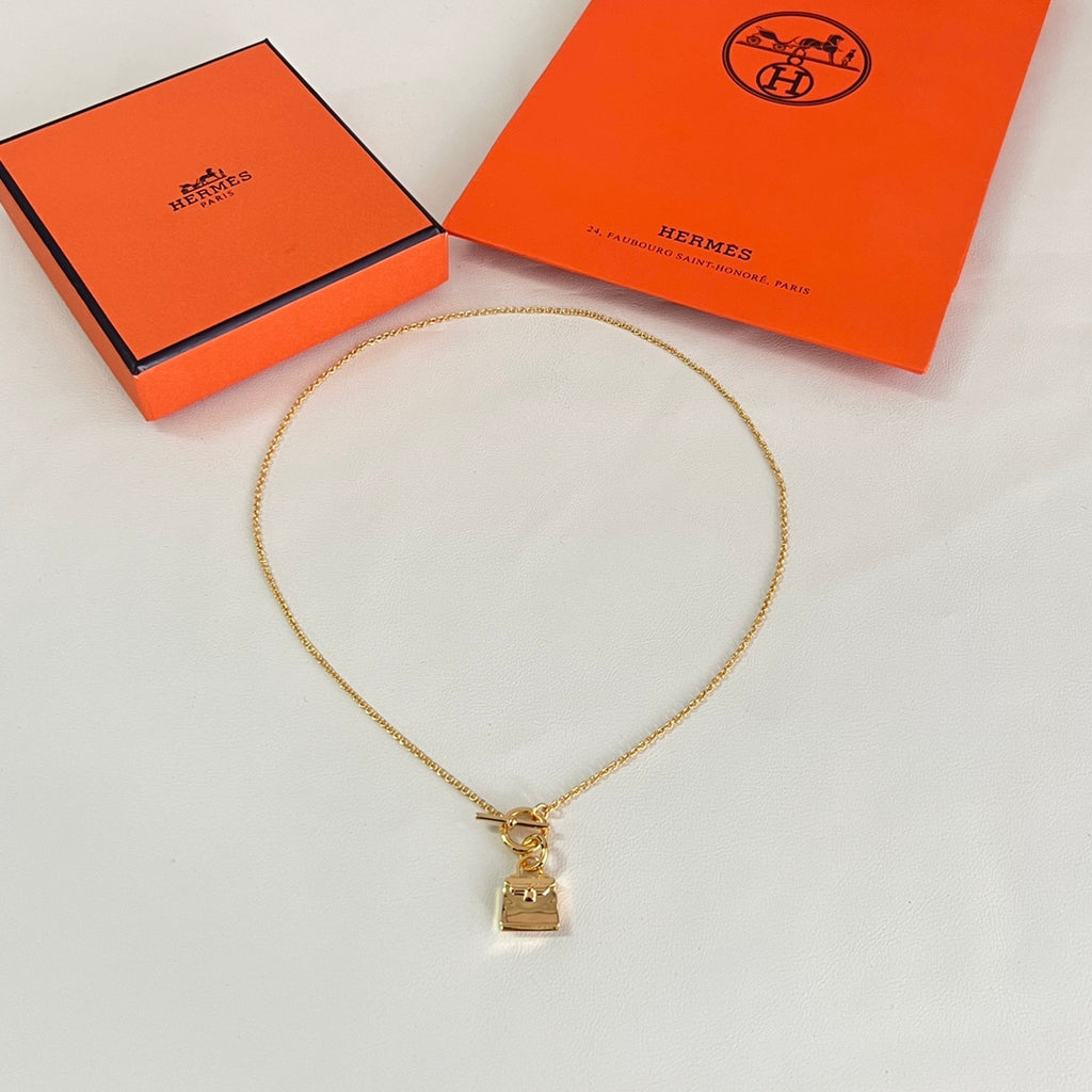 Hermès Gold-Tone Rectangular Tag Pendant Necklace - album image 2