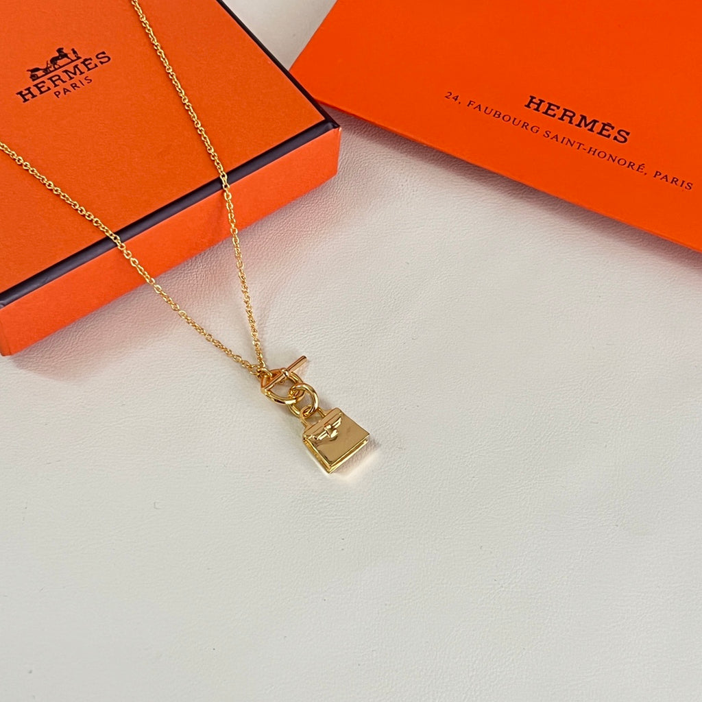 Hermès Gold-Tone Rectangular Tag Pendant Necklace - album image 3