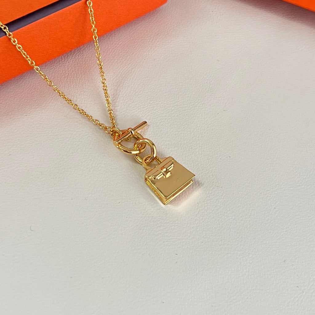 Hermès Gold-Tone Rectangular Tag Pendant Necklace - album image 4