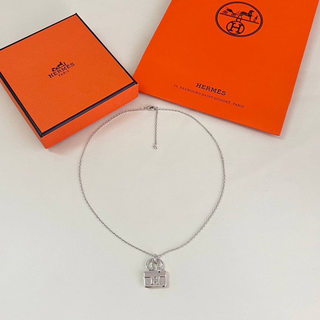 Hermès Silver-Tone Patterned Square Pendant Necklace - album image 2