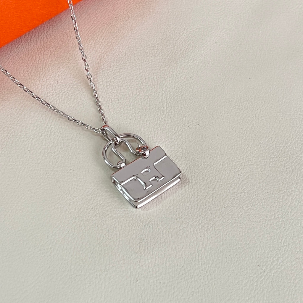 Hermès Silver-Tone Patterned Square Pendant Necklace - album image 6