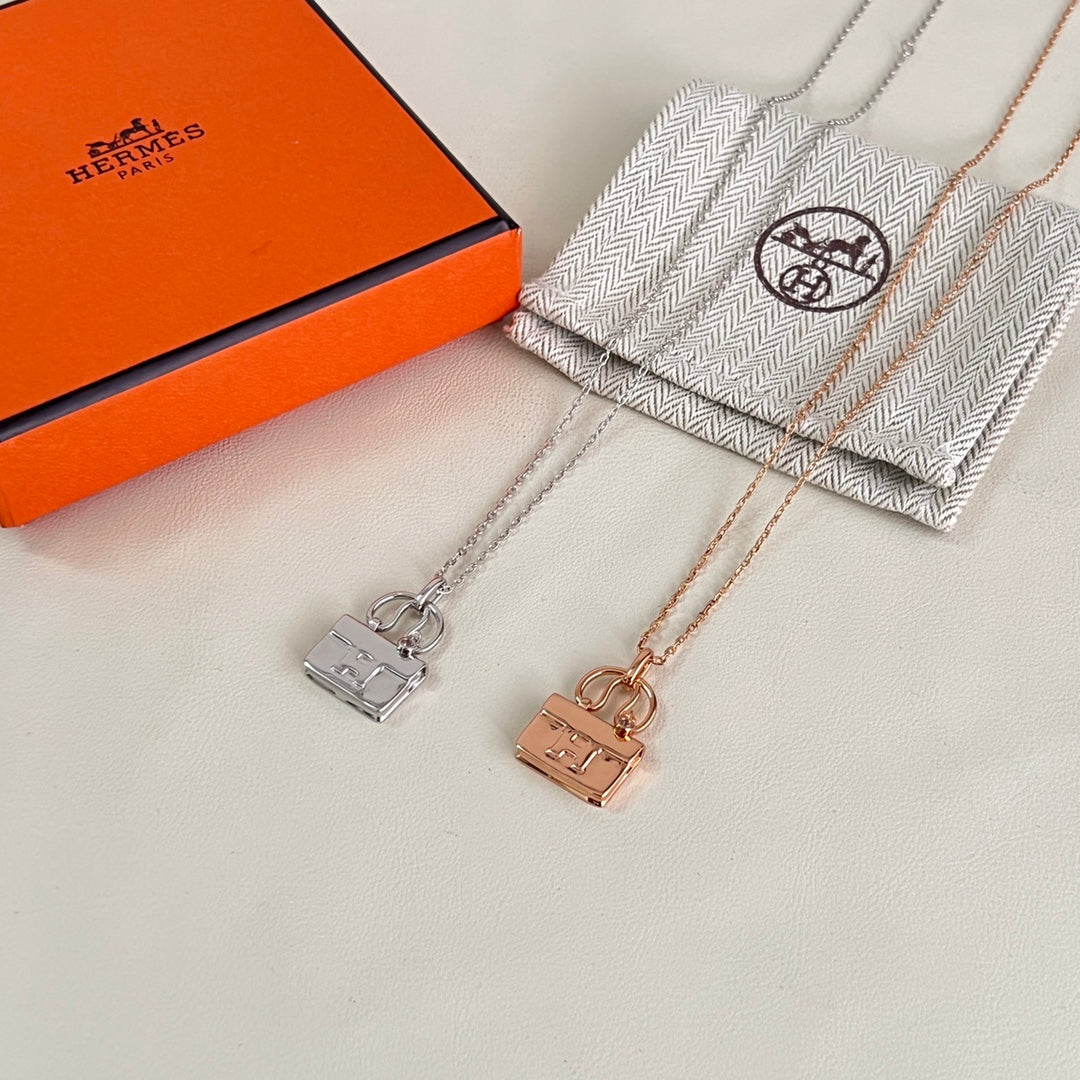 Hermès Silver-Tone Patterned Square Pendant Necklace - album image 3