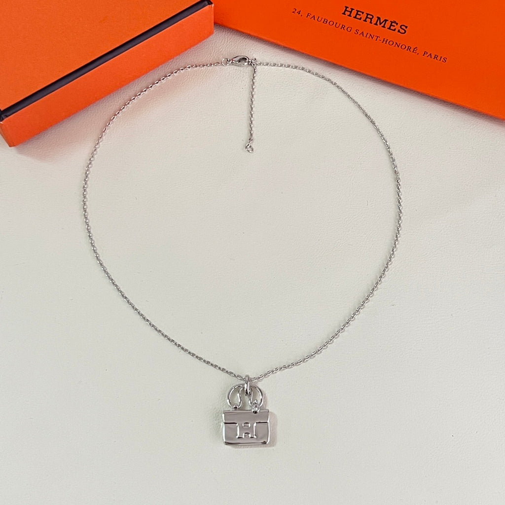 Hermès Silver-Tone Patterned Square Pendant Necklace - album image 5