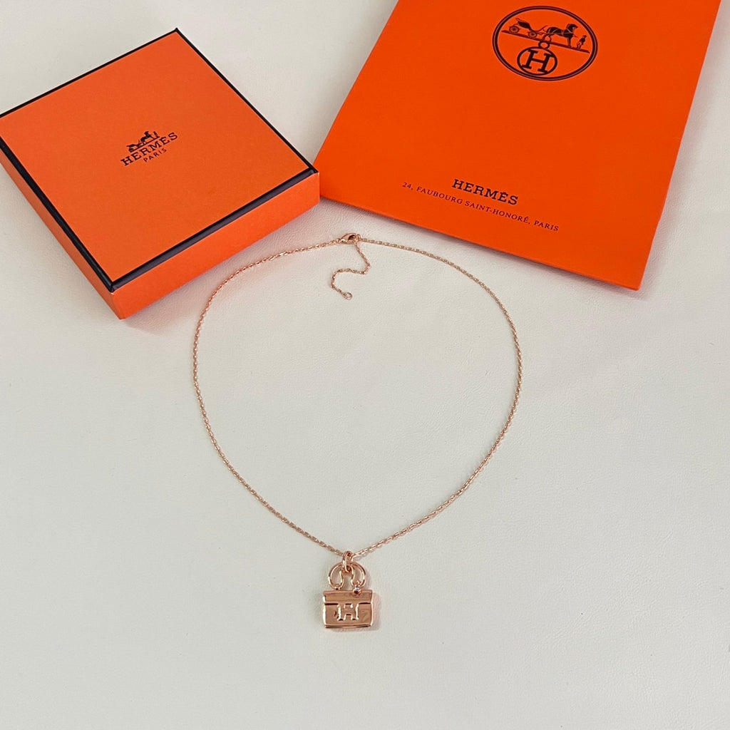 Hermès Rose Gold-Tone Patterned Square Pendant Necklace - album image 2